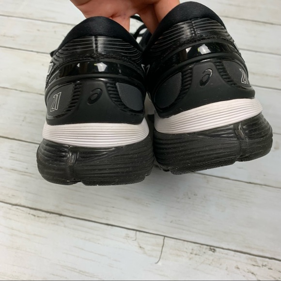 Asics Gel Nimbus 21 Black Silver Athletic Shoes FlyteFoam - Picture 6 of 16